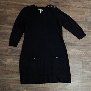 Bass Black Long Sleeve Dress with Button Detail